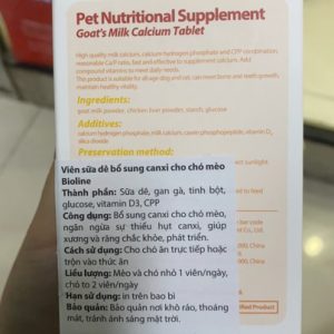 Hộp Viên Sữa Dê Bổ Sung Canxi Cho Chó Bioline 160 Viên Uy Tín
