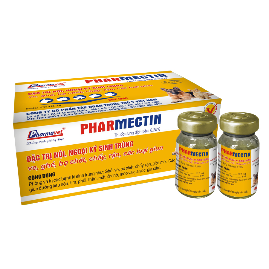 Thuốc tiêm Pharmectin đặc trị nội, ngoại ký sinh trùng cho chó.